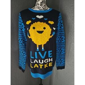 Women's Norther Pole Christmas Sweater Pullover Size Large Live Laugh Latke Blue